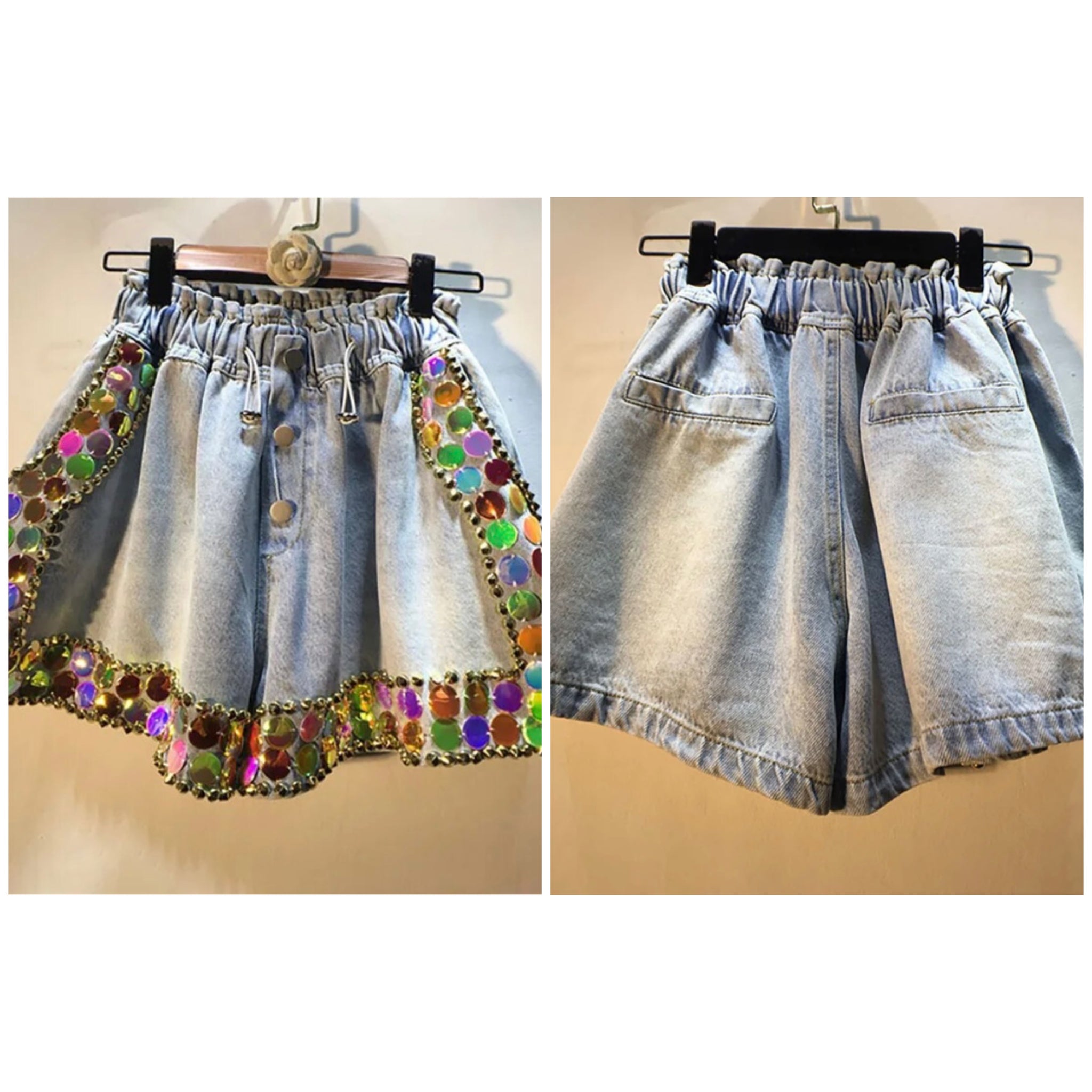 Women Fashion Colorful Gem Denim Shorts