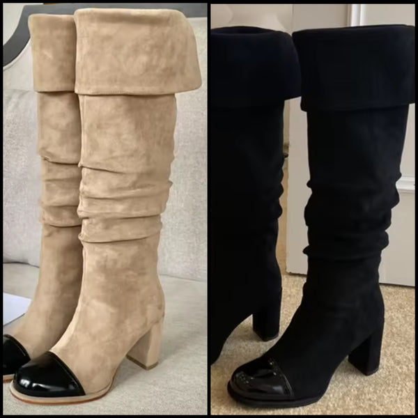 Women Fashion Round Toe Suede Knee High Boots
