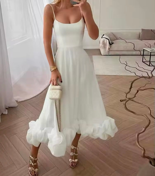 Women Sexy Sleeveless Solid Color Ruffled Maxi Dress