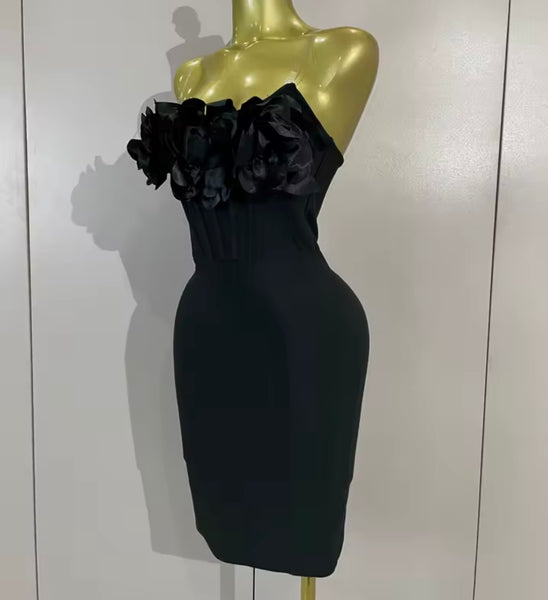 Women Sexy Floral Strapless Bandage Dress