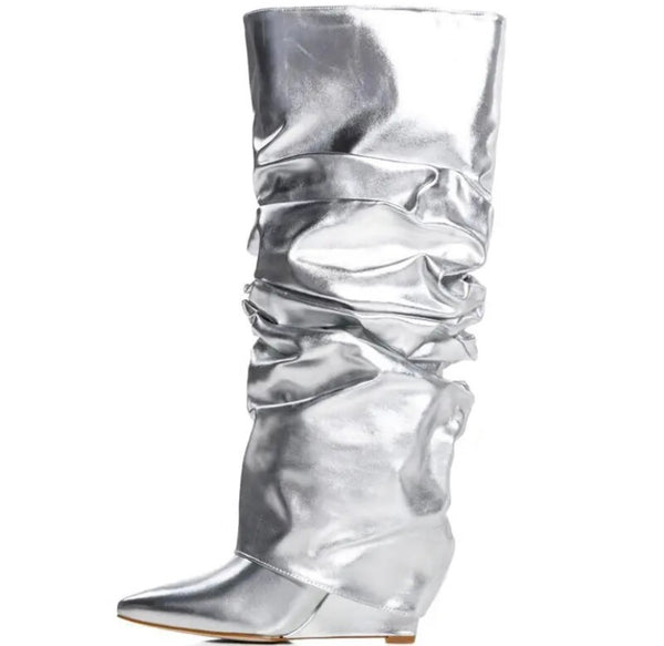 Women Fashion Ruched Platform Knee High Boots