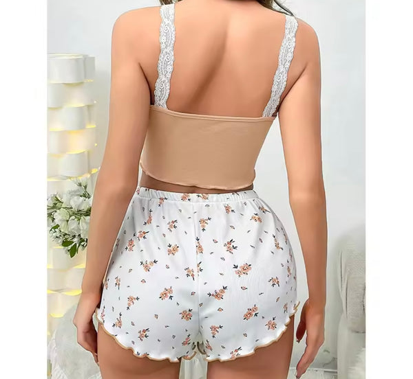 Women Sexy Sleeveless Tank Floral Lingerie Short Set