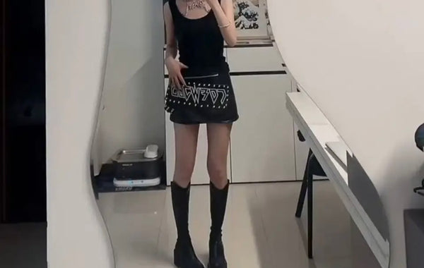 Women Fashion Letter Print Faux Leather Wrap Skirt