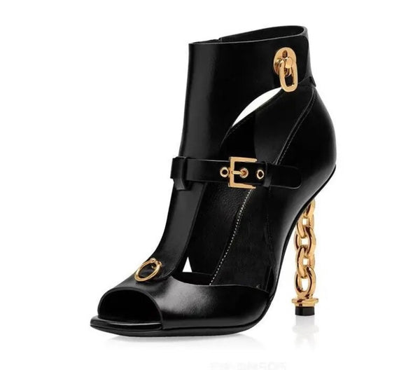 Women Open Toe Gold Heel Fashion Chain Sandals