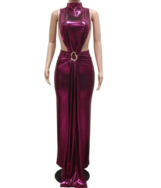 Women Sexy Metallic Sleeveless Maxi Dress