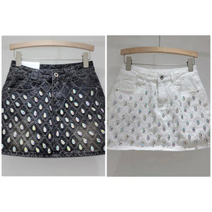 Women Fashion Diamond Crystal Denim Skirt