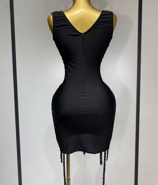 Women Sexy Sleeveless Sparkly Rhinestone Mesh Dress