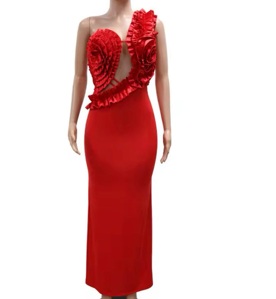 Women Sexy Cut Out Ruffled One Shoulder Sleeveless Dress