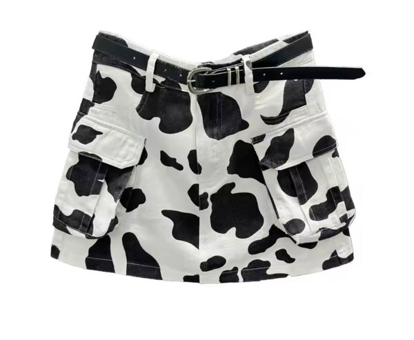 Women Fashion B&W Animal Print Denim Skirt