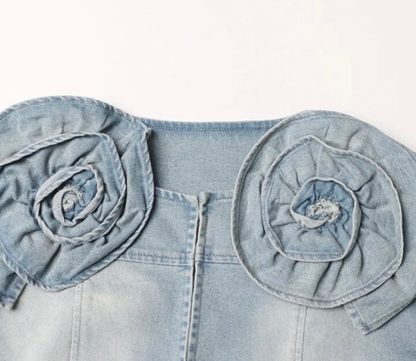 Women Rose Fashion Denim Jacket