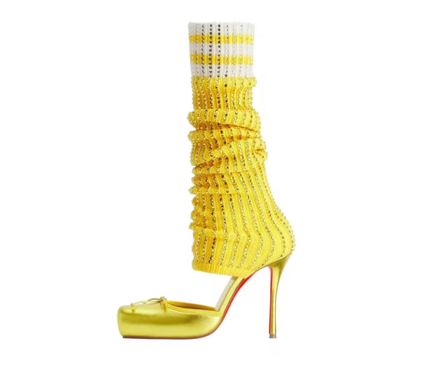 Women Fashion Rhinestone High Heel Knee Length Boots