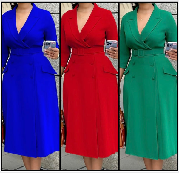 Women Solid Color Full Sleeve Blazer Maxi Dress