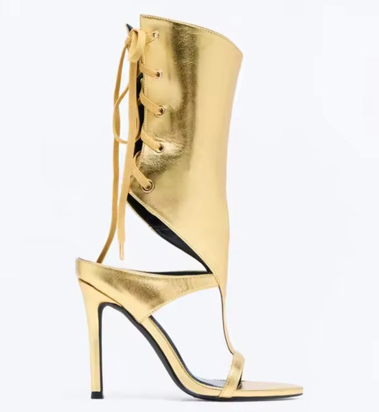 Women Fashion Open Toe Lace Up Ankle High Heel Sandals