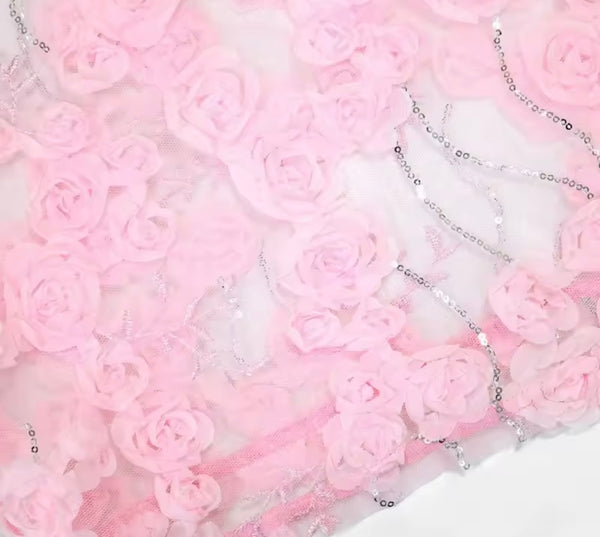 Women Pink Floral Sexy Mesh Full Sleeve Two Piece Short Set