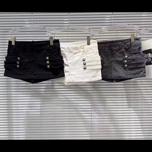 Women Fashion Buckled Denim Wrap Shorts