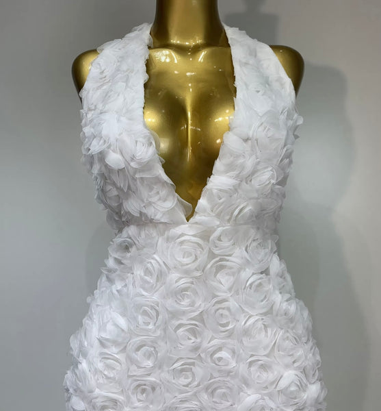 Women White Sexy Halter Open Back Sleeveless Floral Maxi Dress