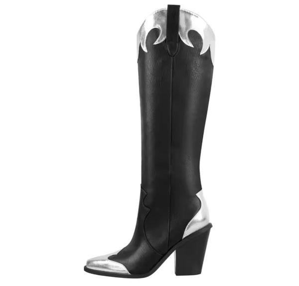 Women Fashion Color Pointed Toe Knee High Western Boots