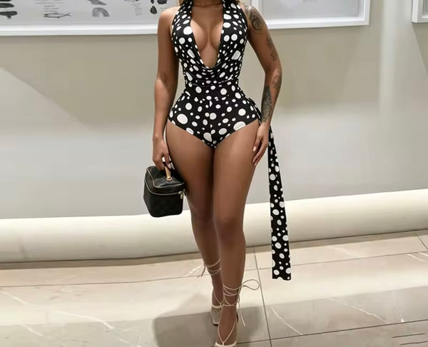Women Halter Sleeveless Polka Dot Romper
