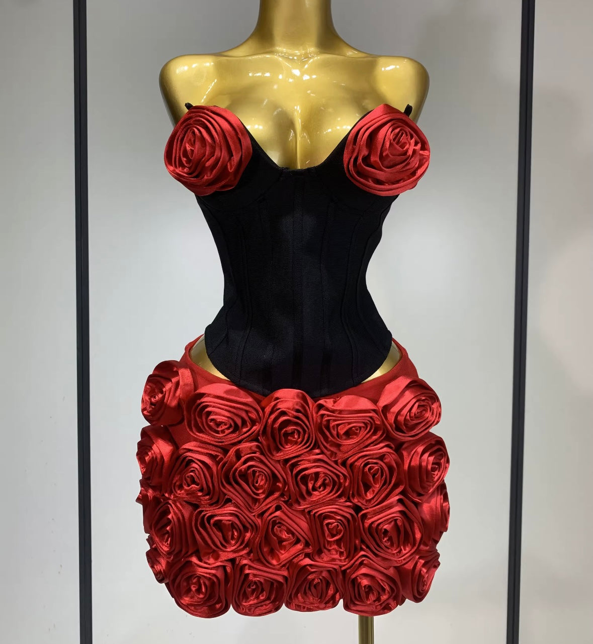 Women Sexy Strapless 3D Floral Two Piece Skirt Set