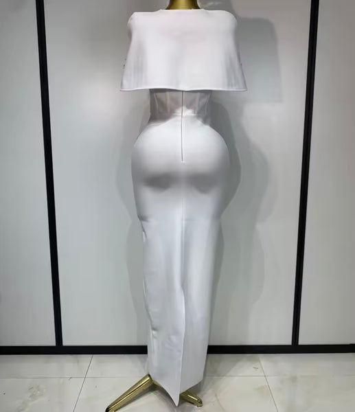 Women Sexy Crystal Shawl Strapless Maxi Dress