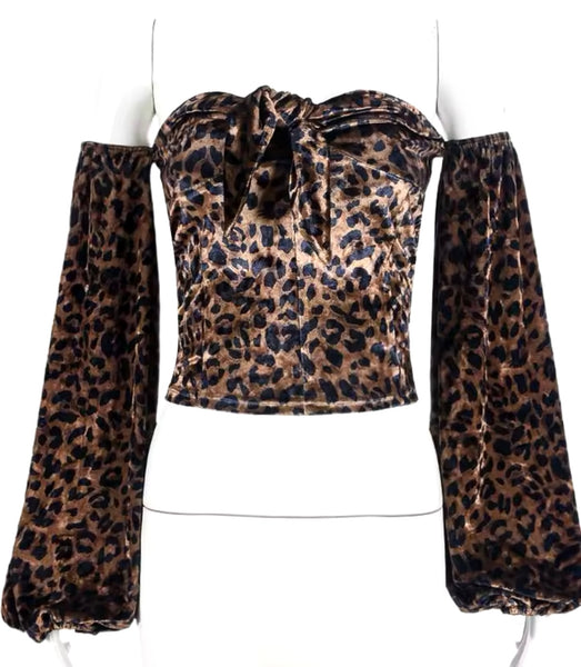 Women Sexy Fashion Leopard Off The Shoulder Full Sleeve Top