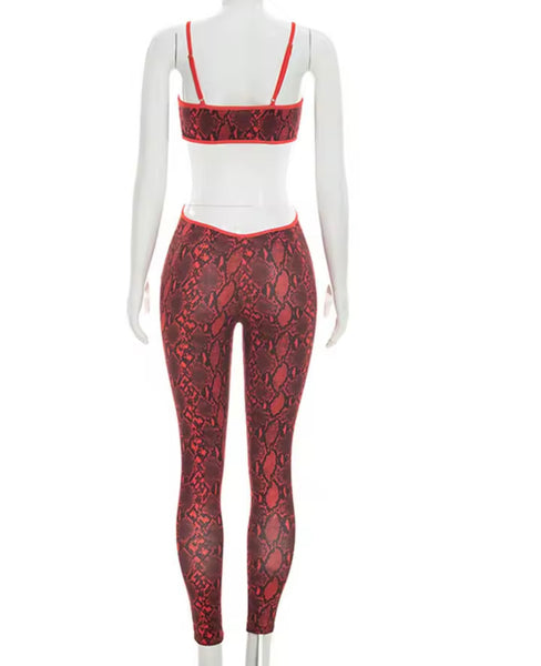 Women Sexy Sleeveless Cut Out Back Red Animal Print Jumpsuit