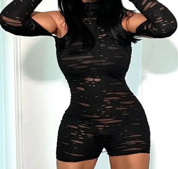 Women Sexy Black See Through Full Sleeve Fashion Romper