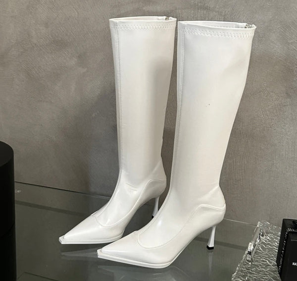 Women Fashion Pointed Toe Patent Leather Knee High Boots