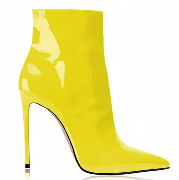 Women Color Fashion Patent Leather High Heel Ankle Boots