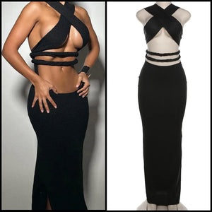 Women Sexy Sleeveless Black Cut Out Maxi Dress