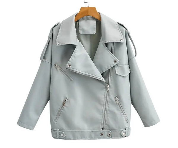 Women Zipper Fashion Faux Leather Jacket