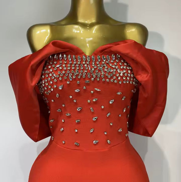 Women Strapless Rhinestone Patchwork Sexy Maxi Dress