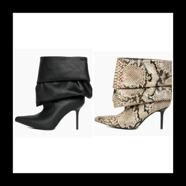 Women Fashion Faux Leather Pointed Toe Ruched Ankle Boots