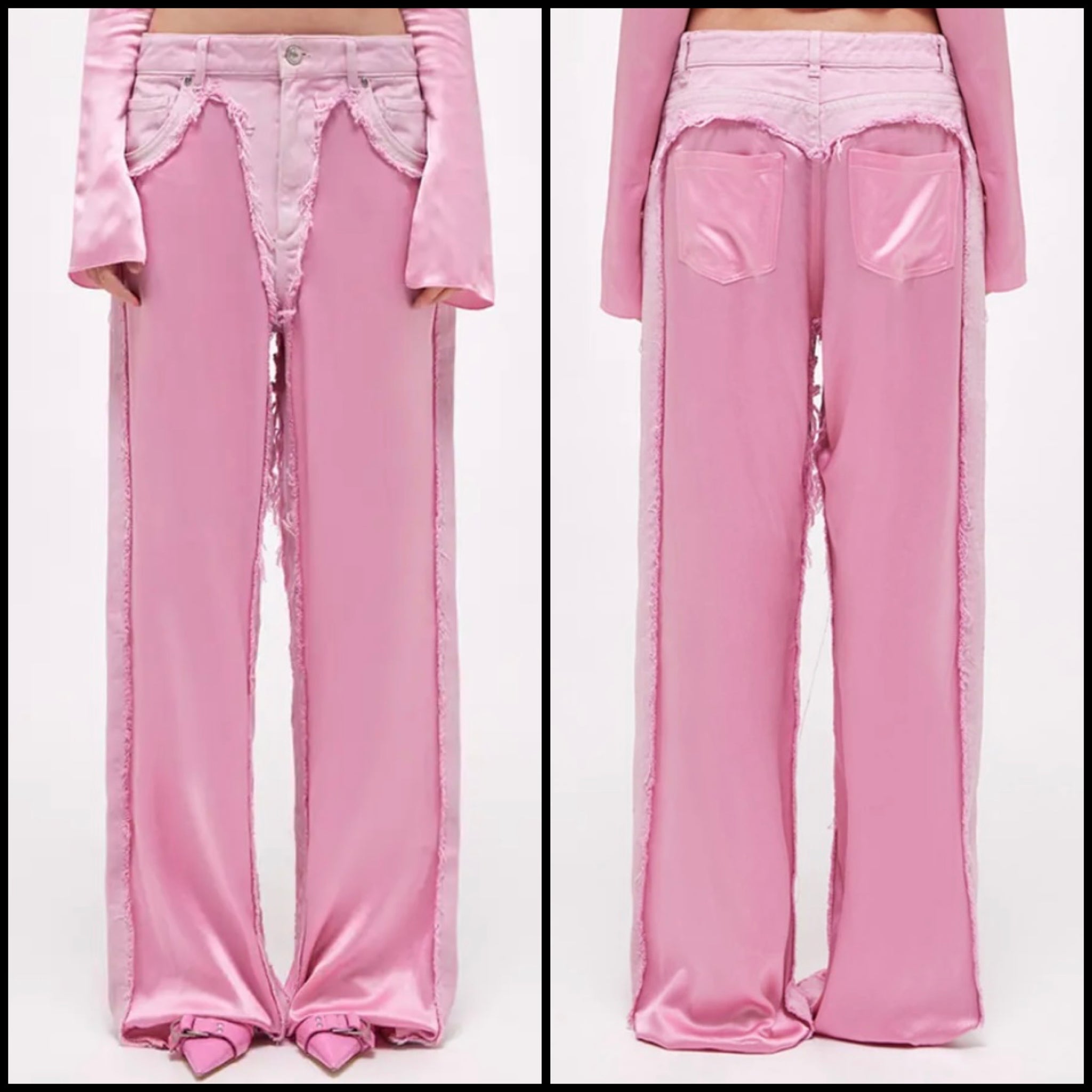 Women Fashion Pink Denim Patchwork Pants