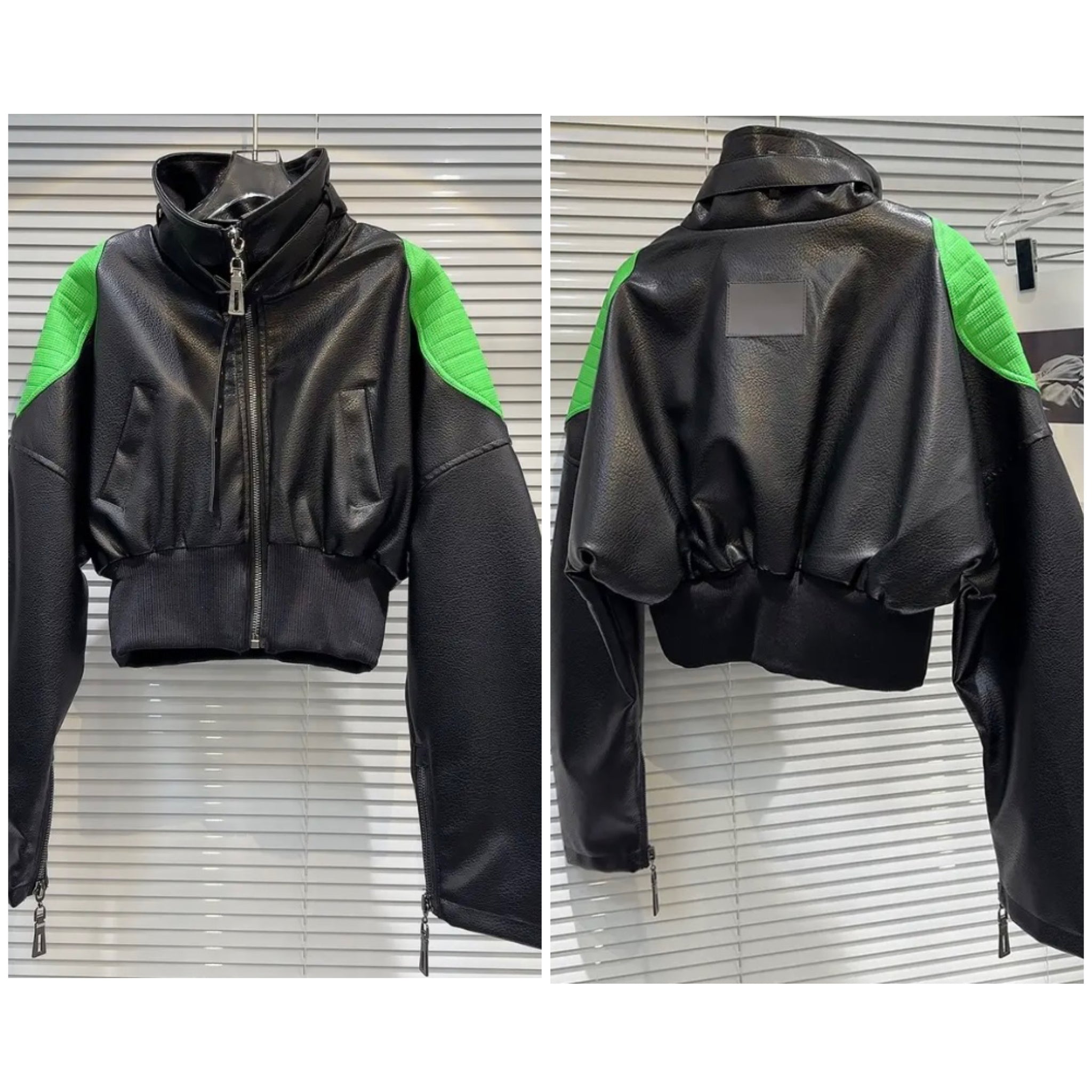 Women Fashion Color Patchwork Faux Leather Jacket