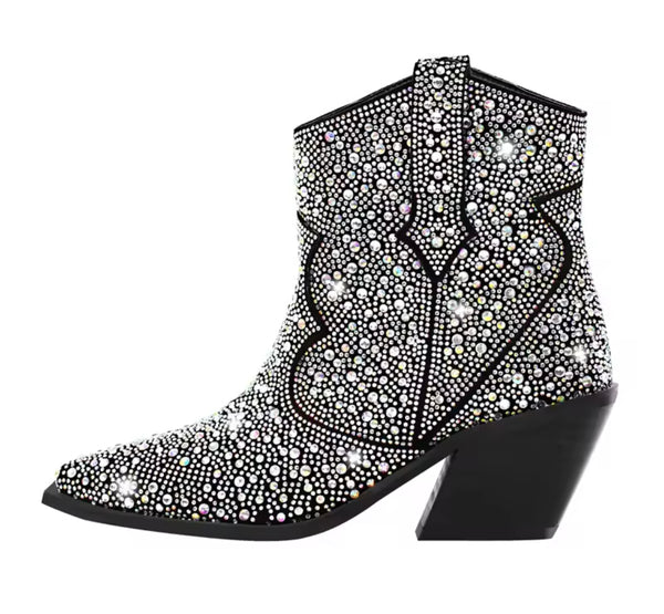 Women Fashion Pointed Toe Bling Ankle Western Boots