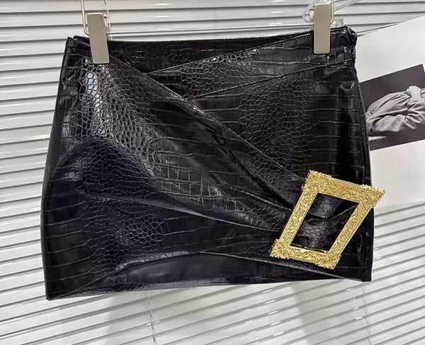 Women Rhinestone Sleeveless Camisole Two Piece Leather Skirt Set