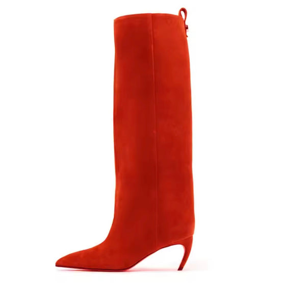 Women Color Fashion Pointed Toe Suede Knee High Boots