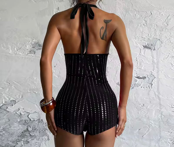 Women Sexy Halter Sleeveless Sparkly Romper
