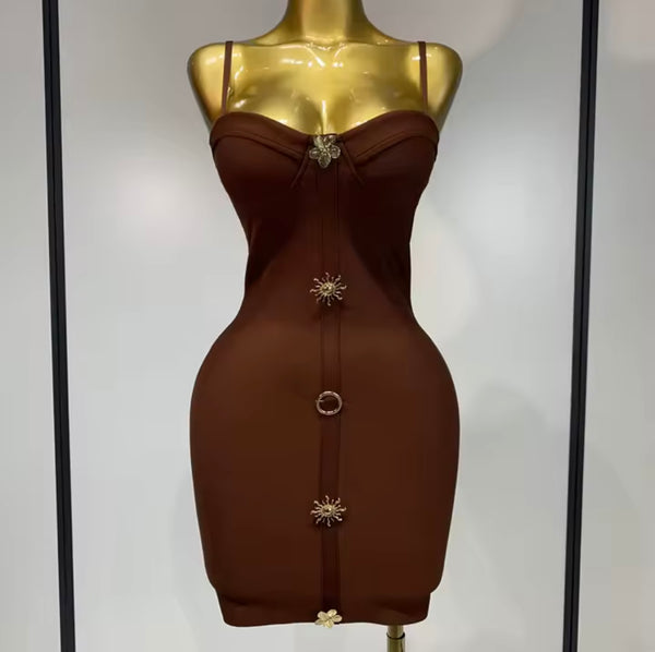 Women Sexy Sleeveless Metal Pin Bandage Dress