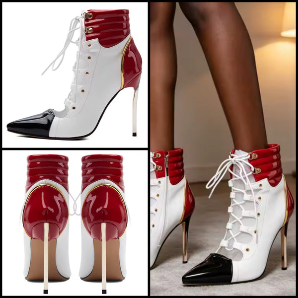 Women Fashion Color Patchwork Patent Leather Ankle Boots