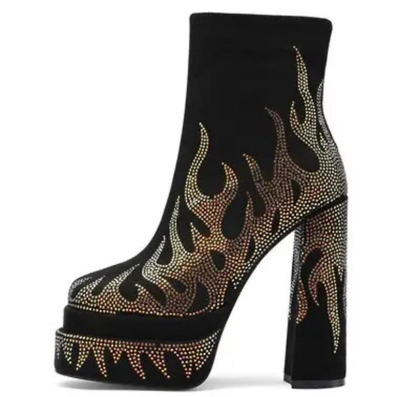 Women Platform Bling Patchwork Fashion Ankle Boots