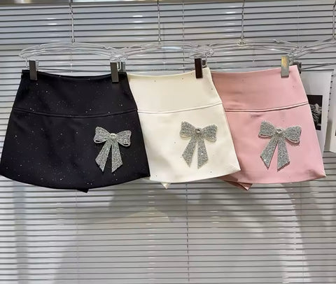 Women Sexy Color Bling Bow Skirt