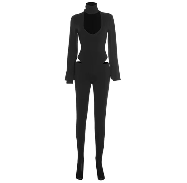 Women Choker Full Sleeve Fashion Bodysuit Two Piece Pant Set