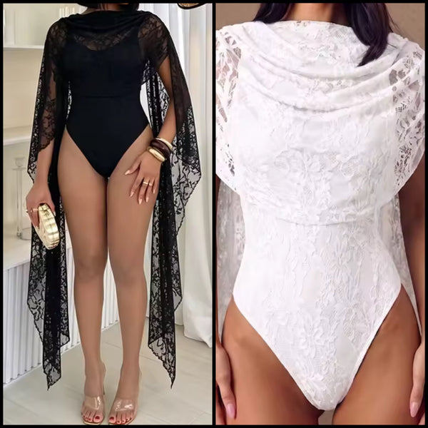 Women Lace Open Back Bodysuit Top