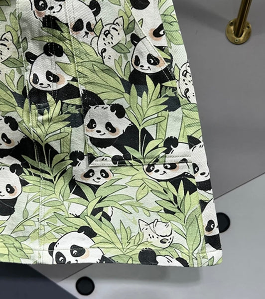 Women Fashion Panda Print Denim Short Skirt