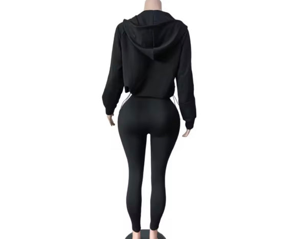 Women Fashion Hooded Zip Up Tracksuit Two Piece Pant Set