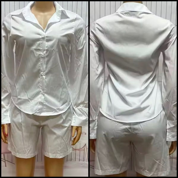 Women Color Fashion Button Up Two Piece Short Set