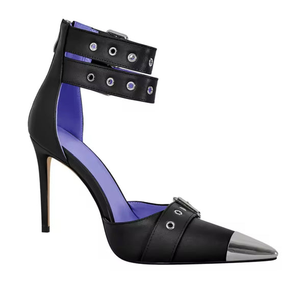 Women Fashion Metal Pointed Toe Buckled Ankle Strap High Heels