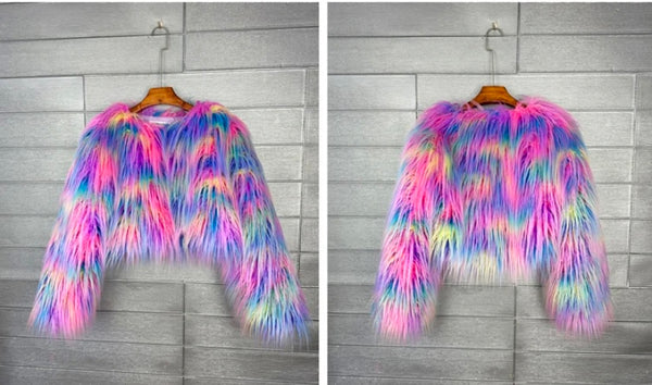 Women Fashion Colorful Faux Fur Crop Jacket
